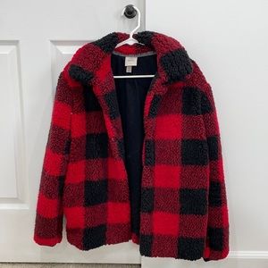 Knox Rose Buffalo Plaid Sherpa Jacket
